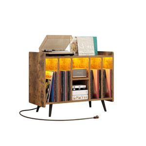 Supporto Girevole per Giradischi con Luce LED e Armadietto Portaoggetti per Dischi in Vinile, Supporto TV per Conservazione Album - Product Image 6