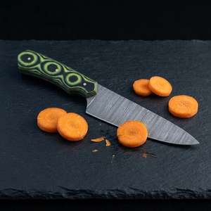 Couteau de cuisine en acier de Damas, lame droite, manche en bois - Product Image 2