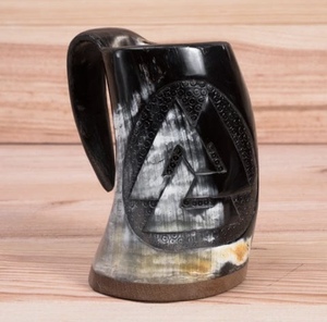 Taza de Cerveza Artesanal HASAN CRAFT de Cuerno de Búfalo con Diseño Triangular, Vaso de Lujo con Asa para Adultos - Product Image 1