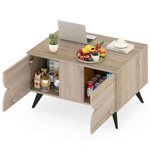 Tavolino da Caffè Multifunzione con Superficie Sollevabile, Mobile a 3 Ante Lucido e Scomparto Posteriore Aperto, Effetto Legno Naturale, 80 cm - Product Image 2