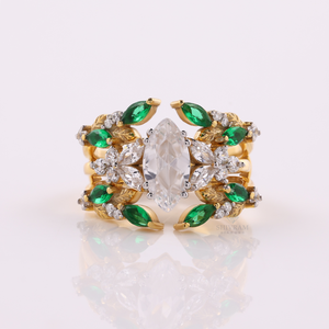 Marquise Diamond Multi Row <b>Cocktail</b> <b>Ring</b> Vintage Inspired Design Lab Grown Cut Diamonds 925 Silver <b>Gold</b> Plated IGI Certified - Product Image 3