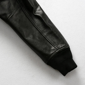 Nouvelle veste bomber en cuir véritable pour homme avec motifs de patchs, fermeture éclair, col rabattable, style motard - Product Image 3