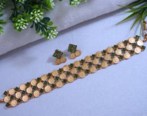 High Quality Matte Finish <b>Gold</b> Plated Copper Alloy Coin Choker <b>Set</b> Synthetic Stone Temple Indian Ethnic Women's Jewelry <b>Sets</b> - Product Image 4