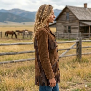 <b>Brown</b> Suede Fringe <b>Jacket</b> For <b>Women</b> - Handmade Western Boho Fall Style - Product Image 4
