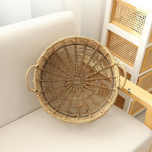 Panier de rangement rond en jonc de mer avec poignées Organisateur tissé - Product Image 2