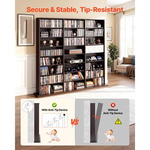 8 Tier DVD Shelf Organizer 55.91 X 8.66 X 51.18 Multimedia <b>Storage</b> Cabinet for CDs DVDs Books Bookcases - Product Image 4