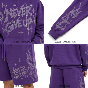 Conjunto de Sudadera con Capucha y Pantalones Cortos para Hombre, Estilo Urbano, con Estampado de Diamantes de Imitación, Talla Grande, de Forro Polar Grueso - Product Image 6