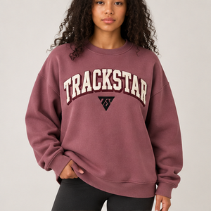 Sudadera de cuello redondo para mujer, color morado polvoriento, con letras estilo universitario, manga larga, hombros caídos, logotipo personalizado - Product Image 1