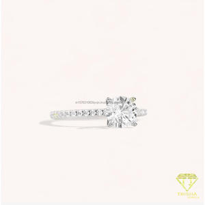 Anillo de Compromiso de Diamante Moissanite de Corte Redondo, Oro Blanco, Seis Puntas, Anillo Solitario con Pavé para Mujer, Joyería Nupcial de Promesa de Boda - Product Image 2