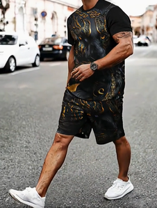 Men Summer TShirt And Shorts <b>Set</b> Black Panther Print Breathable <b>Knitted</b> Casual Streetwear Two Piece Outfit Crew Neck - Product Image 5