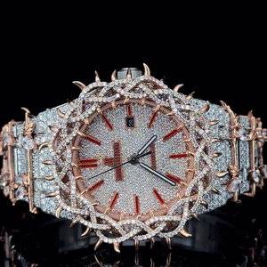 Montre en quartz Moissanite plaqué or rose, style bracelet, cadran en cristal, en acier inoxydable pour homme - Product Image 3