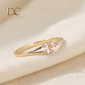 Bague en or jaune massif 14 carats personnalisable avec diamant de laboratoire et saphir Padparadscha, bijou de créateur, cadeau spécial pour femme - Product Image 4
