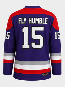 เสื้อฮอกกี้น้ำแข็งสำหรับผู้ชาย Fly Humble Sportswear ผลิตจากโพลีเอสเตอร์ 100% สายรัดปรับได้ สีแดงขาว คอวี แขนยาว ระบายเหงื่อได้ดี - Product Image 5