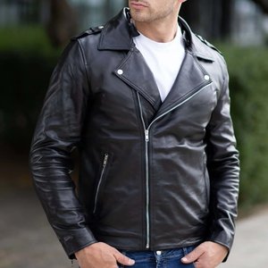 Nueva chaqueta negra RTS con logotipo personalizado para hombre, con cuello de piel, estilo vintage, chaqueta de cuero para hombre, chaqueta streetwear, chaqueta de invierno de alta calidad - Product Image 5