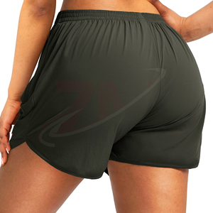 Pantalones Cortos Deportivos para Mujer, Color Verde Oliva, con Bolsillos con Cremallera, Secado Rápido, Cintura Elástica, Corte Holgado, Tejido de Poliéster - Product Image 2