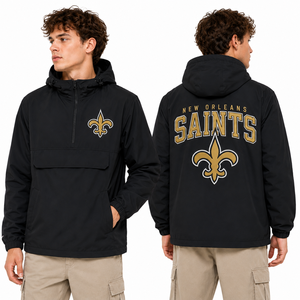 Wholesale <b>Pullover</b> Saints Anorak <b>Jacket</b> <b>Men</b> Custom Team Embroidery Logo Hooded Windbreaker Sportswear OEM Supplier - Product Image 1