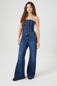 <b>Top</b> Selling <b>Rhinestone</b> Denim Tube <b>Top</b> Premium Quality Low MOQ Customized Design Women Denim Tube <b>Top</b> women's shirt wholesale - Product Image 2