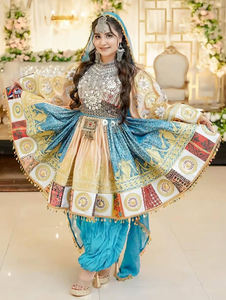 Afghani Vintage Linen Women Ball Gown Floor Length Dress Traditional <b>Embroidery</b> Delicate Natural Button Afghan Kuchi Dress - Product Image 5