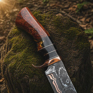 Couteau de chasse artisanal en acier Damas cuivré, lame fixe avec manche en résine, couteau de survie pour le camping en plein air, fabricant OEM ODM - Product Image 3