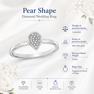 Anillo de Boda de Oro Blanco de 14K con Diamante Redondo de 0.20 TCW en Forma de Pera |   Anillo de Novia Elegante con Color GH y Claridad SI, Joyería Fina, Regalo para Mujer - Product Image 5