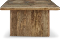 Table basse contemporaine en bois de manguier massif avec motif géométrique et dessus en bois pour le salon, la maison et le bureau