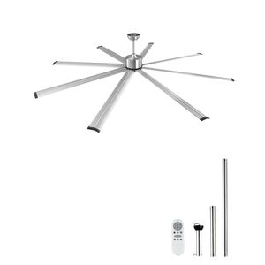Ventilatore da soffitto moderno da 40W in metallo a basso profilo con 8 pale in alluminio, motore DC reversibile, telecomando a 6 velocità e luce integrata - Product Image 1