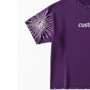 Premium Heavyweight Cotton Purple Acid Wash Oversized T-shirt | Rhinestone Sunburst Sleeve Design & <b>Studded</b> Neckline Streetwear - Product Image 3