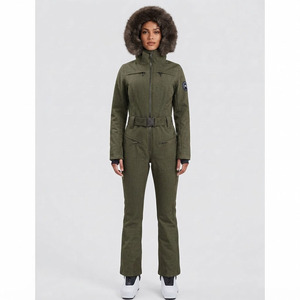 Women One Piece Ski Suit Waterproof 10,000mm Windproof Winter Snowboard Jumpsuit with Fur Hood Polyester Left Sleeve Custom Logo - Product Image 3