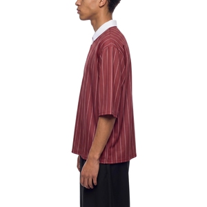 เสื้อรักบี้ชาย สีแดงเลือดหมู ลายทาง คอปกสีขาว ทรงโอเวอร์ไซส์ เสื้อกีฬาขายส่ง - Product Image 4