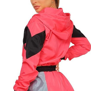 Ensemble coupe-vent court pour femme – Vêtements personnalisés pour femme – Ensemble short et veste deux pièces avec fermeture éclair en polyester – Grande taille – Coupe-vent - Product Image 2