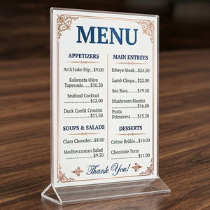Support de menu de table en acrylique personnalisé, surface brillante haute résolution, double face, imperméable, pour restaurant - Product Image 1