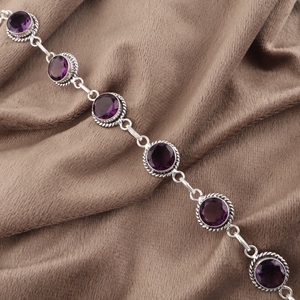 Natural <b>Amethyst</b> Gemstone <b>Bracelets</b> 925 Sterling Silver Link Chain <b>Bracelets</b> Round Shape Faceted Cut Fashion Jewelry For Women - Product Image 3