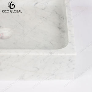 Lavabo rectangular moderno de mármol con grifo cromado para baño - Product Image 6
