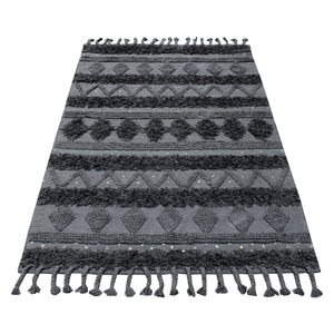Alfombra Bohemia Geométrica Ecológica de Algodón Azul, Tejida a Mano con Patrón de Diamantes, Alfombra Plana con Borlas, Venta al Por Mayor, Personalizable - Product Image 5