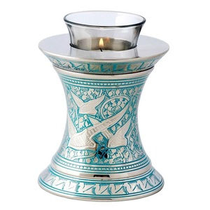 Urna Funeraria de Metal Azul con Detalles Plateados para Guardar Cenizas, Estilo Moderno - Product Image 2