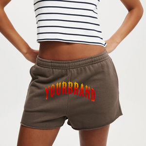 Nouveaux shorts de sport pour femmes à la mode, 100% coton, logo personnalisé en sérigraphie, couleur unie, respirant, séchage rapide, anti-rides, élastique - Product Image 1