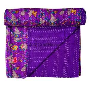 Colcha Kantha Vintage Hecha a Mano, 100% Algodón Orgánico Puro, Reversible, Ecológica, para Todas las Estaciones, para Hogar y Hotel, India - Product Image 3