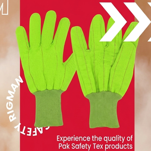 Hi-Vis Double Palm Cotton/ Polyester Corded 18 Oz Canvas Glove with Elastic Knit Wrist & Nap In Finish For Oilfield & Mining - Product Image 1