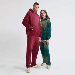 Survêtements vintage pour hommes en coton de haute qualité délavé au soleil, avec sweat à capuche zippé oversize et pantalon de survêtement imprimé et vieilli - Product Image 2
