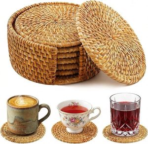 Custom Woven Rattan Coaster Handmade Round Cup Coaster Natural Home Decor Factory Direct Manufacturer - Product Image 3