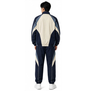 Survêtement pour homme bleu marine et beige, manches longues, fermeture éclair, respirant, sportif, vêtement d'automne, coupe régulière, coupe-vent - Product Image 3