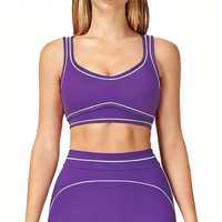 Ensemble de yoga 2 pièces personnalisé pour femme, polyvalent, à rayures et passepoil contrastant, comprenant un short cycliste taille haute et un soutien-gorge de sport rembourré à encolure dégagée, pour la gym