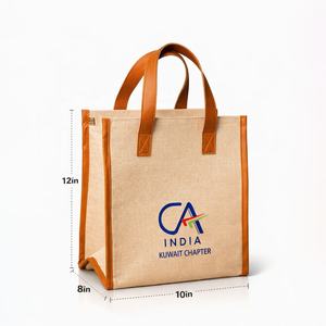 Bolsa de Almuerzo Biodegradable Juco con Cierre de Cremallera, Bolsa de Compras Reutilizable Ecológica, Asas de Cuero Reforzadas, Logotipo Personalizado - Product Image 2