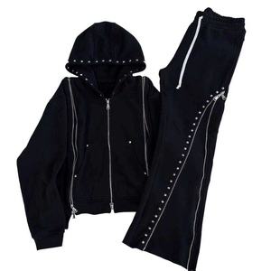 Orange Glitter Print Hooded Tracksuit Set Casual Regular Fit Full Length Sweatpants Side Pockets Winter Wear 100% Cotton - Product Image 2