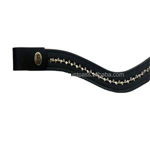 แผ่นหนังสีดำทำด้วยมือทำจากหนังสีดำประกายคริสตัลสีเงินสายรัดคิ้วม้าแบบเย็บเต็มและบุนวมทุกขนาด - Product Image 1