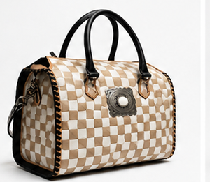 Sac à main de luxe en cuir véritable pour femme, motif losanges, chaînes décoratives, deux anses, fermeture éclair, grande taille, vente en gros - Product Image 1