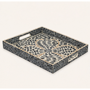 Bandeja Decorativa de Lujo Hecha a Mano con Incrustaciones de Madreperla, Mosaico Geométrico de Conchas, con Asas, para Mesa de Centro - Product Image 1