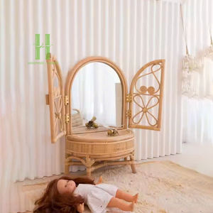 Juego de tocador infantil de ratán hecho a mano al por mayor con espejo, taburete y mesa de tocador, para uso escolar, muebles infantiles duraderos y ecológicos - Product Image 2