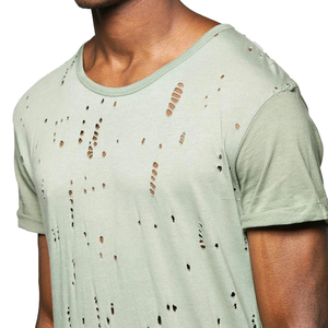 เสื้อยืดผู้ชาย OEM/ODM แบบดิสเทรส 100% ผ้าฝ้าย น้ำหนักเบา แขนสั้น สกรีนโลโก้ตามสั่ง สไตล์สตรีทแวร์ มีจำหน่าย - Product Image 6