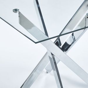 Modern Space Saving Kitchen & Living Room <b>Dining</b> <b>Table</b> with Tempered <b>Glass</b> Top and Cross Metal Leg Chrome <b>Square</b> Legs - Product Image 6
